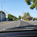 A peaceful European town street scene