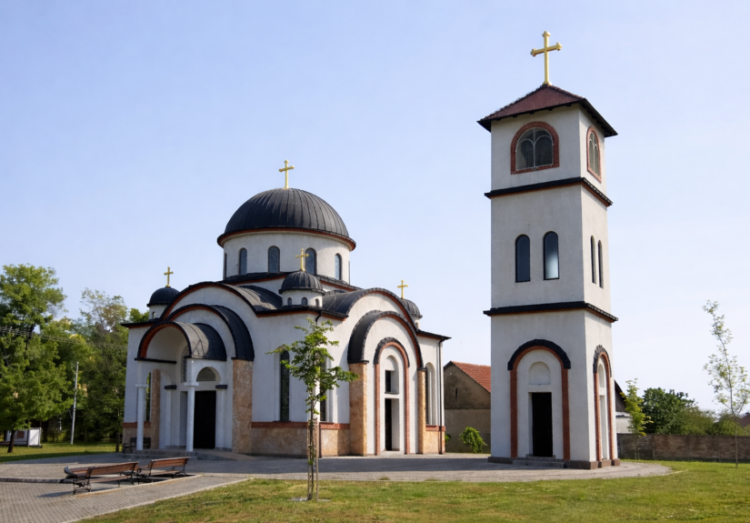 Orthodox church with slender bell tower